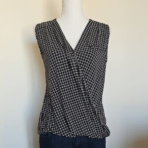 Black and White Sleeveless Wrap Top